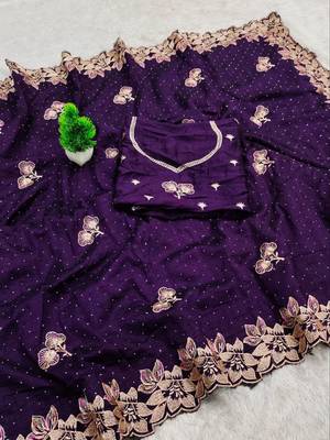 Purple Color embroidery work Silk Sree 1