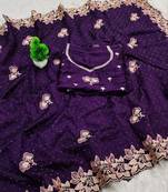 Purple Color embroidery work Silk Sree