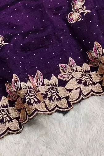 Purple Color embroidery work Silk Sree