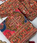 Multi Color  Digital print with Aari work & mirror work Satin Saree