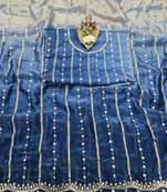 Blue Color Sequence Emrodairy Work Sattin Saree