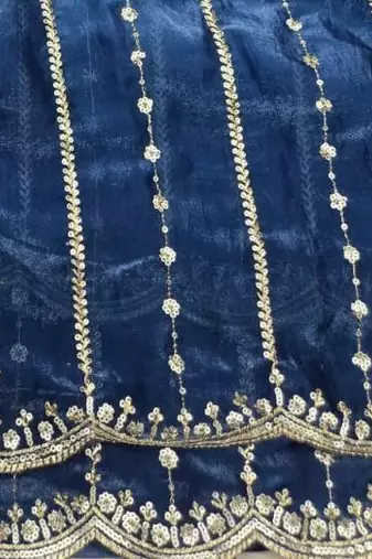 Blue Color Sequence Emrodairy Work Sattin Saree