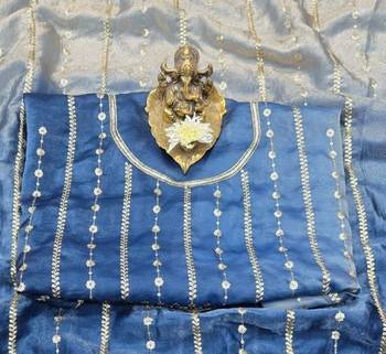 Blue Color Sequence Emrodairy Work Sattin Saree 3