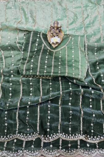 Olive Color Sequence Emrodairy Work Sattin Saree