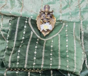 Olive Color Sequence Emrodairy Work Sattin Saree 3