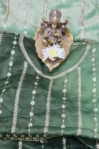 Olive Color Sequence Emrodairy Work Sattin Saree