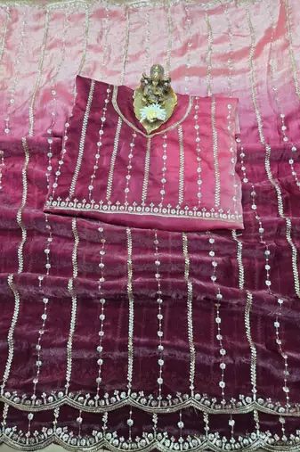 Pink  Color Sequence Emrodairy Work Sattin Saree