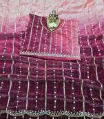 Pink  Color Sequence Emrodairy Work Sattin Saree