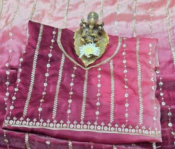 Pink  Color Sequence Emrodairy Work Sattin Saree 3