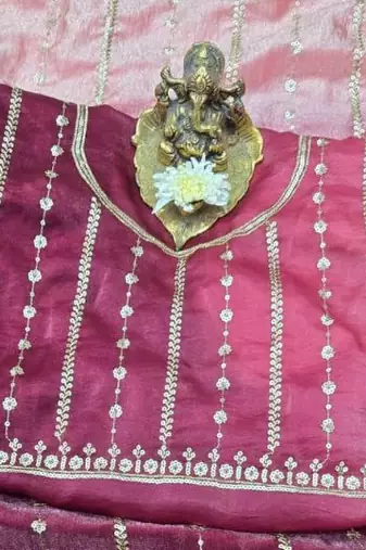 Pink  Color Sequence Emrodairy Work Sattin Saree