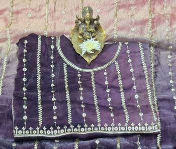 Purple Color Sequence Emrodairy Work Sattin Saree 3