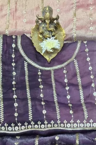 Purple Color Sequence Emrodairy Work Sattin Saree