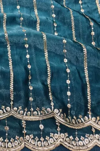 Teal Color Sequence Emrodairy Work Sattin Saree