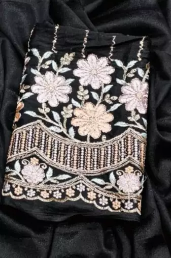 Black Color  Heavy hand work and embroidery work Georgette Saree