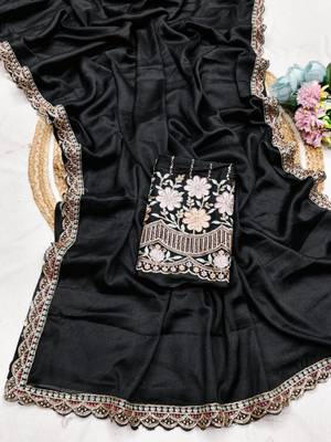 Black Color  Heavy hand work and embroidery work Georgette Saree 3