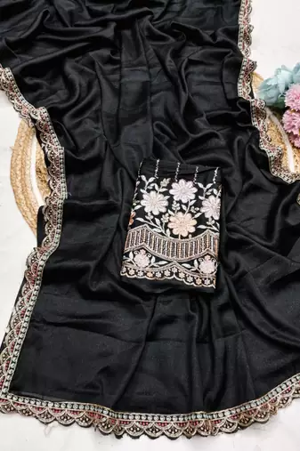 Black Color  Heavy hand work and embroidery work Georgette Saree