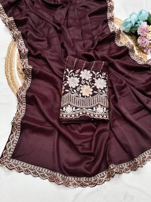 Maroon Color  Heavy hand work and embroidery work Georgette Saree 1