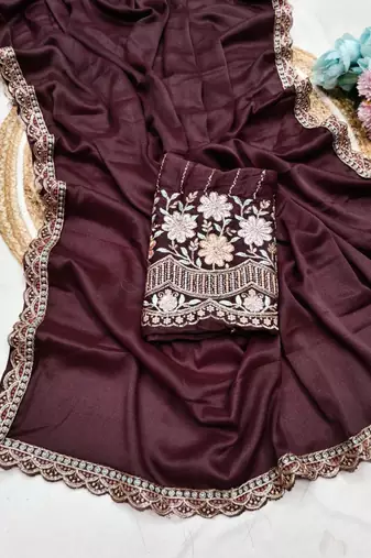Maroon Color  Heavy hand work and embroidery work Georgette Saree
