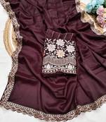 Maroon Color  Heavy hand work and embroidery work Georgette Saree