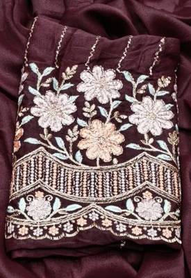 Maroon Color  Heavy hand work and embroidery work Georgette Saree 2