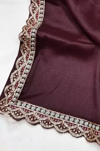 Maroon Color  Heavy hand work and embroidery work Georgette Saree