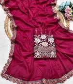 Rani Pink  Color  Heavy hand work and embroidery work Georgette Saree