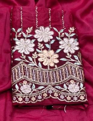 Rani Pink  Color  Heavy hand work and embroidery work Georgette Saree 2