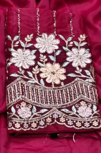 Rani Pink  Color  Heavy hand work and embroidery work Georgette Saree