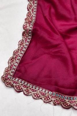 Rani Pink  Color  Heavy hand work and embroidery work Georgette Saree 3