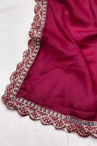 Rani Pink  Color  Heavy hand work and embroidery work Georgette Saree