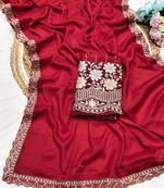 Red  Color  Heavy hand work and embroidery work Georgette Saree