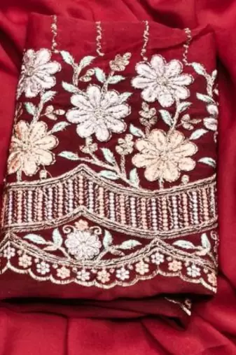 Red  Color  Heavy hand work and embroidery work Georgette Saree