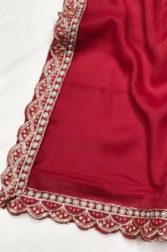Red  Color  Heavy hand work and embroidery work Georgette Saree