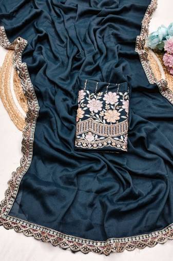 Teal  Color  Heavy hand work and embroidery work Georgette Saree