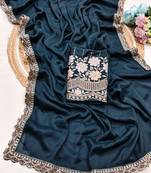 Teal  Color  Heavy hand work and embroidery work Georgette Saree