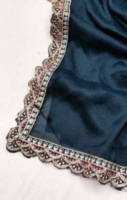 Teal  Color  Heavy hand work and embroidery work Georgette Saree 3