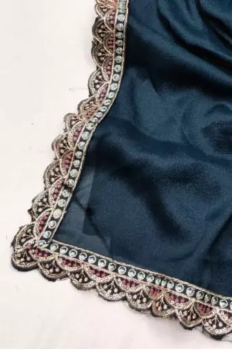 Teal  Color  Heavy hand work and embroidery work Georgette Saree
