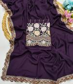 Wine Color  Heavy hand work and embroidery work Georgette Saree