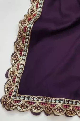 Wine Color  Heavy hand work and embroidery work Georgette Saree