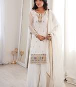 Elegant off-white embroidered ethnic suit set for women