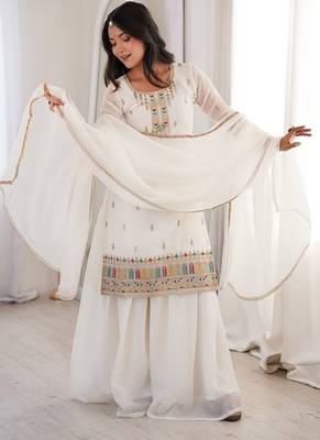 Elegant off-white embroidered ethnic suit set for women 3