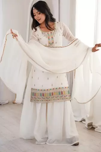 Elegant off-white embroidered ethnic suit set for women