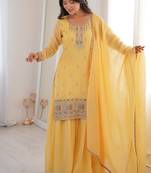 Elegant yellow embroidered ethnic suit set for women