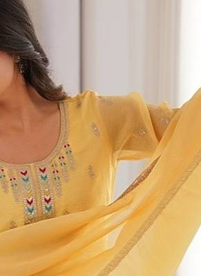 Elegant yellow embroidered ethnic suit set for women 3