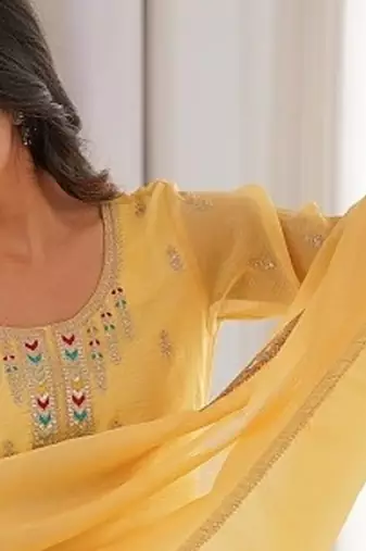 Elegant yellow embroidered ethnic suit set for women