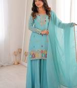 Elegant skyblue embroidered ethnic suit set for women