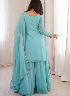 Elegant skyblue embroidered ethnic suit set for women 2
