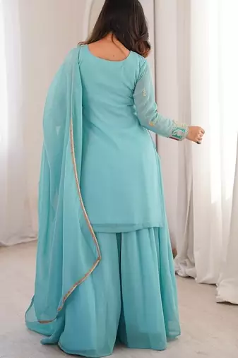 Elegant skyblue embroidered ethnic suit set for women