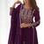Wine chinon embroidered work kurti sharara set with dupatta
