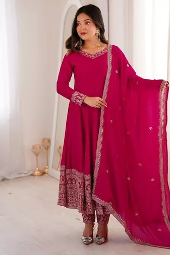 Ranipink designer party wear embroidered work anarkali set